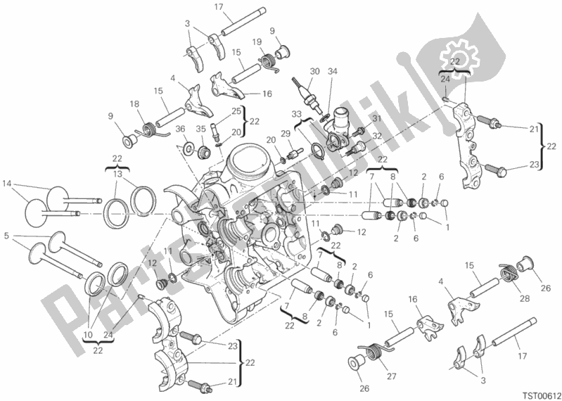 All parts for the Horizontal Cylinder Head of the Ducati Multistrada 1260 S ABS USA 2020